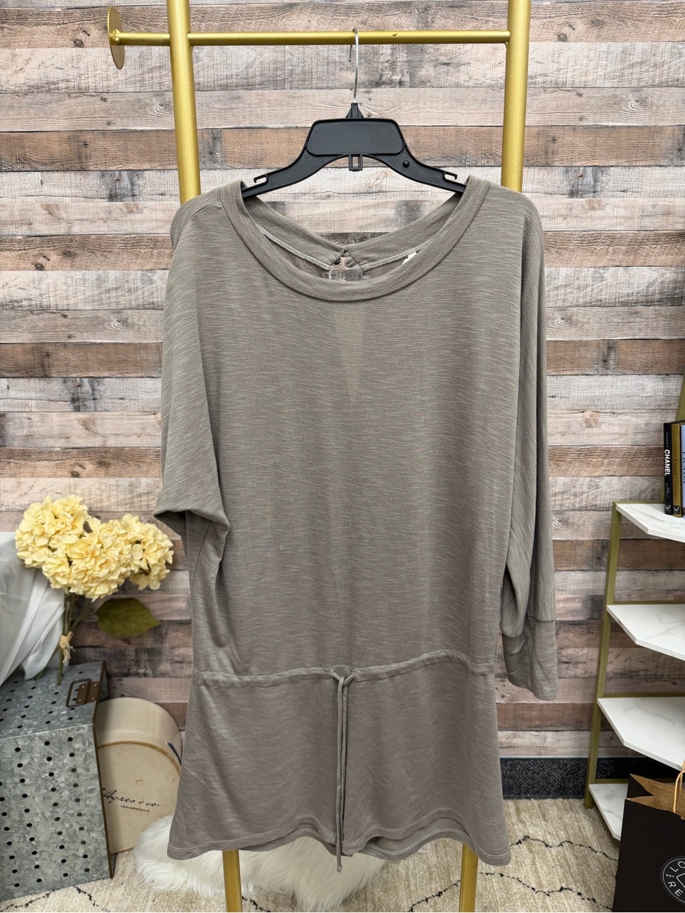 Langston Taupe Tie Waist romper Medium